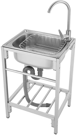 Utility Sink Stainless Steel Single Basin Kitchen Sink Kit with Stand,Home Simple Laundry Sink with Faucet,Ready Practical Freestanding Vanity Multipurpose Sink, Commercial Sink