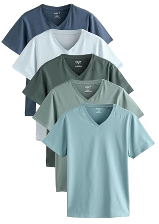 NEXT Hombres Pack de 5 Camisetas Interiores de Corte Slim con Cuello de Pico 100% algodón