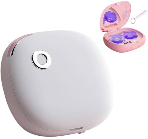 2026 New Ultrasonic Contact Lens Cleaner, Portable Rechargeable Contact Lens Case with Blue Light & Mirror, 3-in-1 Travel Cleaning Machine for Soft RGP Lenses (White)
