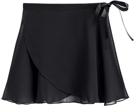 Stelle Women Ballet Skirt Black Chiffon Wrap Skirt Waist Tie Flowy Dance Skirts (Black,L)