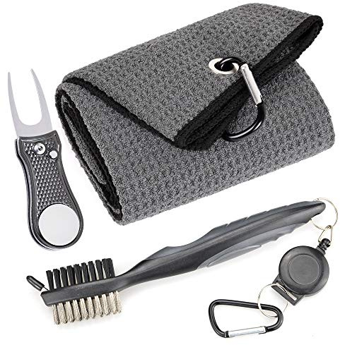 Mile High Life Mikrofaser Waffelmuster Golf Handtuch Club Groove Cleaner Brush Faltbares Divot-Werkzeug mit magnetischem Kugelmarker