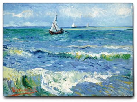 Giallobus - Gemälde - Vincent Van Gogh - Das Meer bei Les Saintes Maries - Leinwand mit Standardrahmen - 70L x 50l cm - Bereit zum Aufhängen - Moderne Gemälde