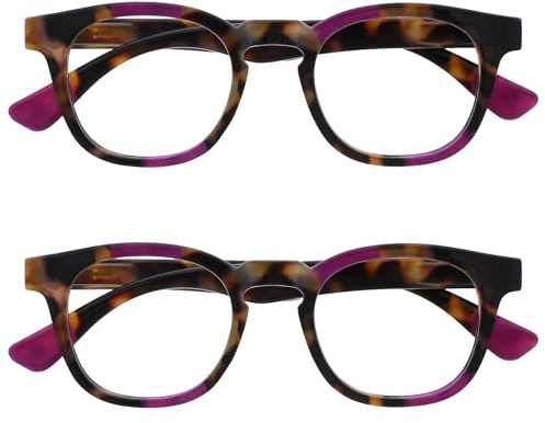 OPULIZE Ava 2 Pacco Donna Signora Marrone Tartaruga Porpora Super Vestibilità Comoda Occhiali Da Lettura Cerniere Molla RR62-5 +3,50