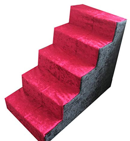 Treppen stufen Pet Stairs 5 Steps Hundekatzenrampe für Hochbett Hochsofa, Schaumschwammleiter Waschbares Softcover, Rot, Hoch: 60 Cm (24 Zoll)
