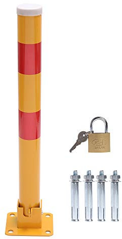 KATSU Car Parking Space Lock Bollard, High Visibility Yellow and Red Lockable Fold Down Car Parking Barrier Post, Private Car Park Driveway Guard Saver Blocker, 60cm Height, Budget Range