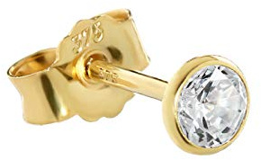 NKlaus Single 4mm calice clou d'oreille or jaune 375 or boucle d'oreille cristal 9 carats zircon blanc calice 2605