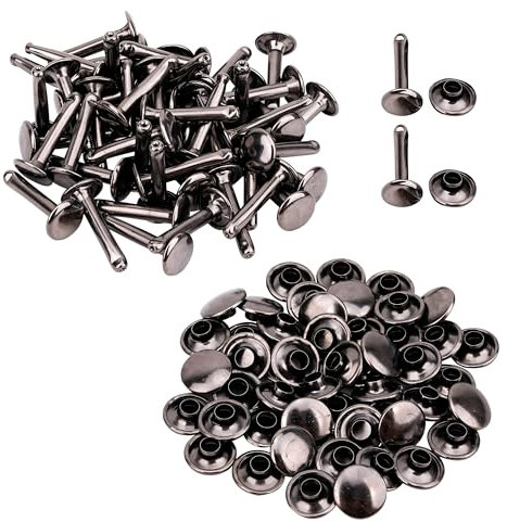 WedDecor Gunmetal, 50 Sets of 15mm Double Cap Rivets, Tubular Metal Studs for DIY Projects, Leather Crafting, Sewing & Clothing Repair - 15mm x 9mm Gunmetal Rivets for Crafts & Repairs