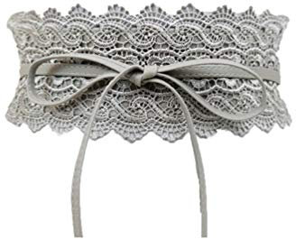 Porbbow Damen Spitzengürtel Fliege Wickel Kunstleder Boho Band Korsett Taillengürtel für Kleider Grau