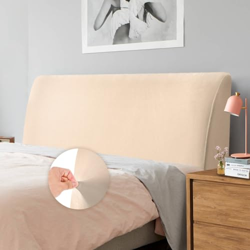 Caijin Copertura per Testiera, Fodera per Testiera del Letto Tessuto in Velluto Elasticizzato, Copertura Protettiva con Fondo Elastico per la Decorazione del Letto (Cammello, Lunghezza: 180cm-200cm)
