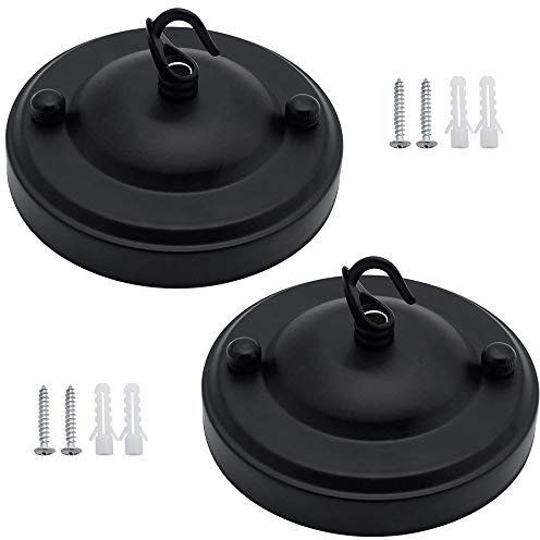MZMing, 2 pezzi per lampadari vintage, pannello da soffitto in metallo, rosetta da soffitto, gancio da soffitto, gancio a soffitto, soffitto per lampadario (nero)