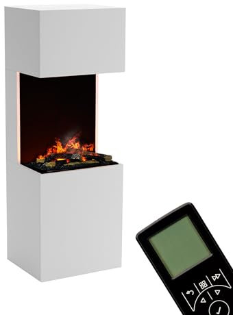 GLOW FIRE Wasserdampf Kamin Beethoven (Standkamin) - Elektrokamin mit realistischen LED 3D-Flammen, Knistereffekt & Fernbedienung, 60x170x50 cm - Opti-Myst 600 Elektro Kamin mit Holz-Deko, Weiß