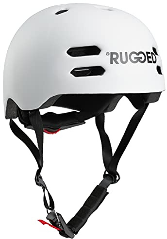 Rugged Helm für Stuntscooter, Skateboard, Inlineskates, Fahrrad - Skatehelm größenverstellbar (M (55-58cm), Weiß)…
