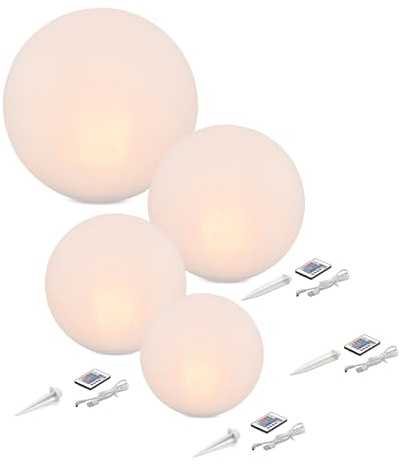 Esotec 102896 Lumina Lot de boules solaires 20, 30, 40 et 50 cm avec télécommande infrarouge et port de charge USB 16 couleurs de lumière au choix