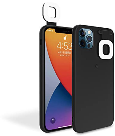 JOMAE-Shop Fill Light Phone Case,Fill Cell Phone Case Fill Light Selfie Beauty Ring Flash Mobile Phone Case Shell Perfect For Iphone 12 Pro Max,3 Color LED for YouTube | Short Videos Portrait(Black)
