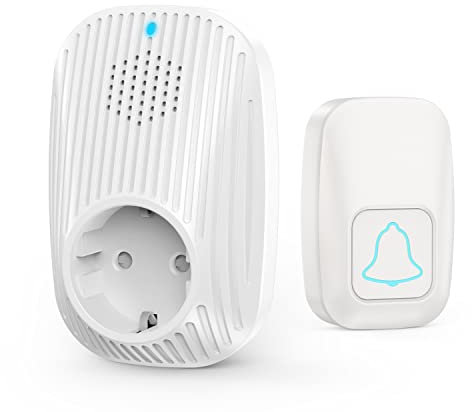 Timbre Inalámbrico, Timbre Exterior Impermeable con Enchufe y 2 Puertos USB, Timbre de Casa de Alcance de 400 m, Timbre de Jardín con 1 Receptor Enchufable, Timbre de Puerta de Tntrada con Señal LED