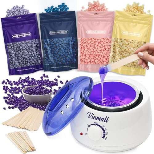 wachs haarentfernung, wachswärmer, wax warmer set, waxing maschine, wachserhitzer, 4 * 100g Wachsperlen, 30 Holzspateln wachswärmer set für Augenbraue Gesicht Achsel Bikini Bein zu Hause