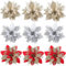 liuer 30PCS Fleurs de Noel Poinsettia de Noël Fleurs de Noël Artificielles Ornement pour Décoration d'arbre de Noël Spain de Noël Guirlande de Noël Décoré (Rouge+Argent+Or)