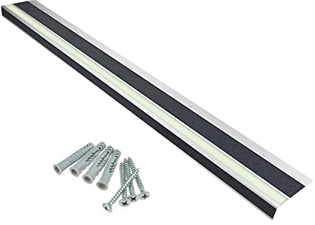 AnTina TAPES® Treppenkantenprofil General Line 12x80cm, schw.+nachl.+schw. | schraubbar, Antirutsch, inkl. Schrauben, Alu-Träger mit Antirutschbeschichtung· zertifizierte Rutschhemmung, robust