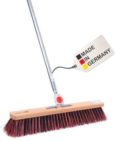 BawiTec Arengabesen AE-Mix, 4-Loch Wechselsystem, Stiel, Alustiel, Arenga-Elaston-Borsten, Besen für draußen, Haus Hof Garten, Profibesen, Schmutzkehrer, Kehrbesen, Made in Germany- (80cm)