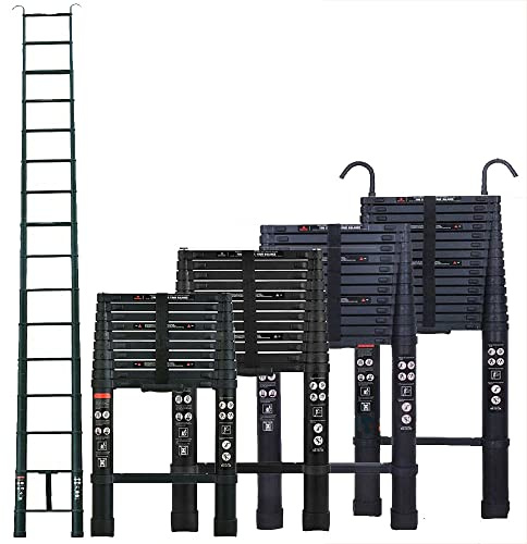 Aluminium Teleskopleiter 3,2m Klappbar Leiter mit 2 Haken, Stark & Robust Dachbodenleiter Alu, 11 Sprossen, Leicht und Tragbare Anlege Leiter, EN131, 150kg Tragkraft