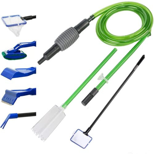 Kvittra Kiesreiniger-Set, Aquarium-Reinigungsset (6 in 1), Aquarium-Kies-Staubsauger mit Algenschaber, Wasserflussregler und ausziehbarem Rohr für schnellen Wasserwechsel