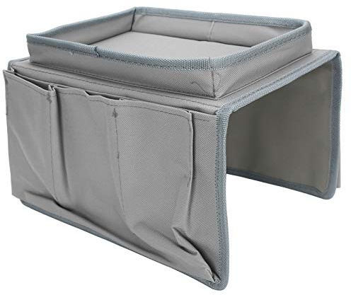 Organizador de 4 Bolsillos para Reposabrazos de Sofá con Portavasos, Bandeja para Silla, Brazo, Soporte para Mando a Distancia de TV para Sofá Reclinable, Sillón, Caddie, Mesita de Noche,(Gris)