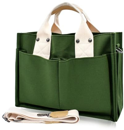 TeeYee Damen Mittelgroß Handtasche Canvas Umhängetasche Schultertasche Shopper Multifächer für Bücher Reisen Alltag Schule Arbeit mit Schultergurt gruen