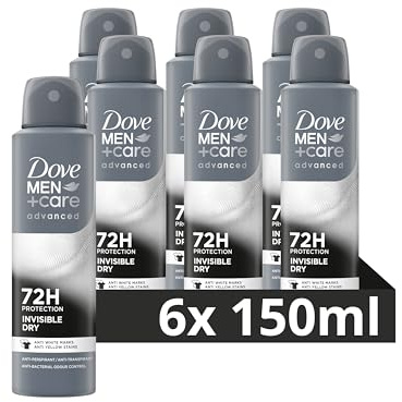 Dove Men+Care Advanced osynlig torr antiperspirant deodorant spray, ger upp till 72 timmars svettskydd - 6 x 150 ml - ekonomipack