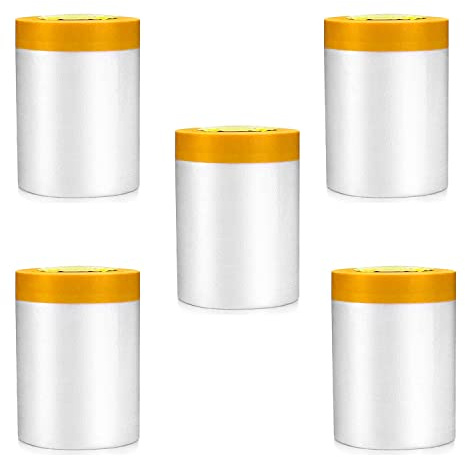 5 Rollen Abdeckfolie Klebeband, Folie Abdeckfolie, PET Masker Klebeband, Masker Tape Abdeckfolie, mit Gewebeklebeband Selbstklebende Malerfolie Malerband Masker Tape zum Staubschutz 55cm*20M