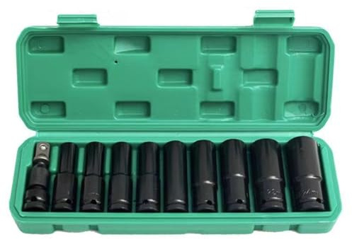 CLKE 11 Stück Schlagschrauber Nüsse Set, 1/2 Zoll 10-24mm Steckschlüsselsatz, Socket Wrench Se mit 2 Stecknuss Adapter für Elektrische und Pneumatische Bohrmaschinen