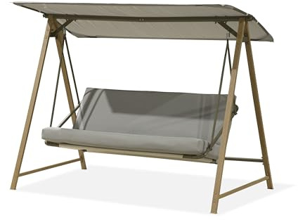 GSD 3 Seater Swing Chair Garden Outdoor Patio Hammock Seat Bench Luxury Grey Aluminium (Modern Bedford Swing - No Bed Function)