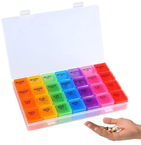 Eastrise Pill Organiser 7 Day 4 Times A Day,High Capacity Weekly Pill Box