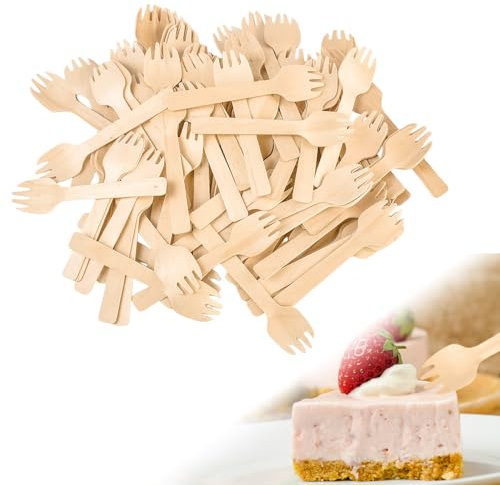 SLTAXAR 300 Stk Holzgabeln Einweg Einweggabeln 10.5CM Lang Kuchengabeln Holz Einmalbesteck Holzbesteck Löffel Gabeln Einmal Einwegbesteck Klein Holzlöffel Party Besteck für Camping Picknick
