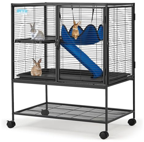 HABUTWAY 36.5''H Large Metal Rolling Ferrets Cage, 2-Tiers Small Animal Cages, Cage for Rats/Chinchillas, 0.5'' Bar Spacing for Ferret,Small Animal Cage w/Removable Ramp & Platform