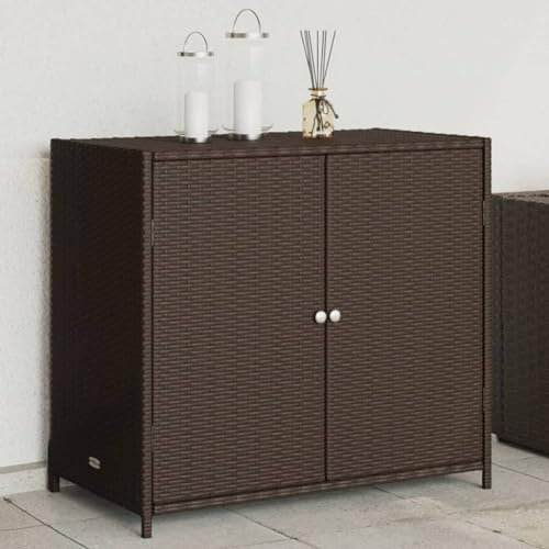 LAPOOH Gartenschrank Braun 83x45x76 cm Poly Rattan, Geräteschuppen, Gerätehaus, Wetterfest, Outdoor Schrank, Gartenhausschränke, Terrassenschrank - 365544