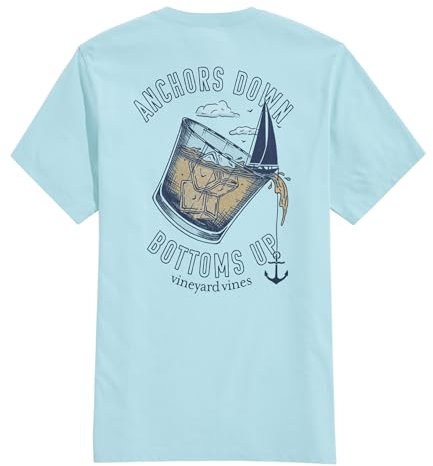 vineyard vines Men's Anchors Down Bottoms Up Short-Sleeve Tee, Aqua Haze, XS