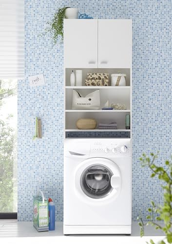 AVANTI TRENDSTORE Arcola - Armadio salvaspazio per lavatrice da bagno in legno laminato di colore bianco opaco. Dimensioni ca. LAP 65x195x22cm.