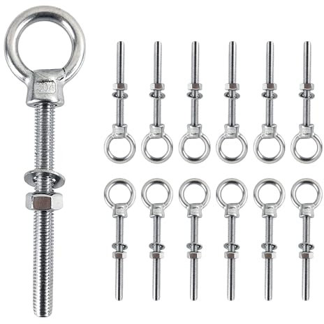 12 Stück Osenschraube Lang, Augbolzen mit Karabinerhaken,Edelstahl Ösenschraube mit Mutter und Unterlegscheiben für Rolle Des Befestigens und Hängens (M8*80) (1)