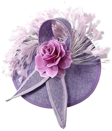 Yeuyyben Damen-Fascinator mit Feder-Blumen-Clip, Brautschleier, femininer Kopfschmuck für Teeparty, Hochzeit, Fotografie, Flieder, 1 count (Pack of 1)