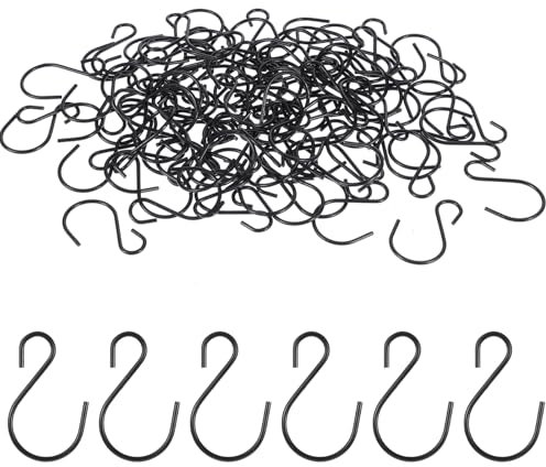 Aeaocvo Paquete de 100 ganchos pequeños en S para colgar, ganchos de metal de 1 pulgada, ganchos en S resistentes para colgar joyas, utensilios de cocina pequeños, plantas en maceta, color negro