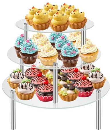 Runt muffinsställ i akryl, tårtställ med 3 nivåer, klar muffins tornhållare visningsstativ för födelsedag, bröllop, fest, efterrättsbord