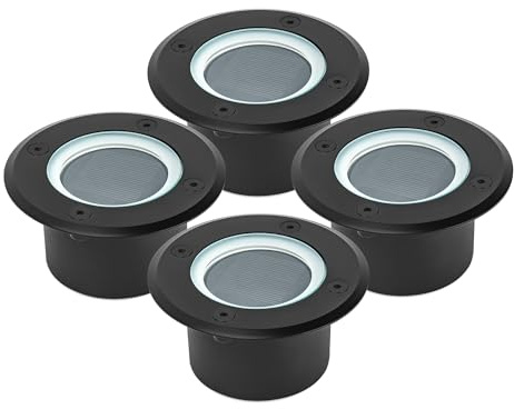 Brendz 4 Stück Solar Bodenleuchten Aussen, LED, 20 Lumen, IP67 Wasserdicht, 3000K Warmweißes Licht, Lithium-Polymer-Akku, Solar Gartenleuchten, Bodenstrahler Außen, Schwarz, Doha