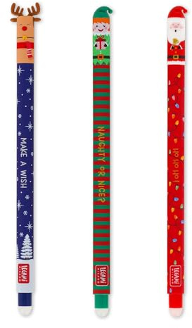 LEGAMI - 3er Set löschbare Gelstifte, Weihnachtsedition, Rot, Blau, Grün, löschbare Tintenstifte, löschbare Weihnachtsstifte, löschbar ohne Papier zu verbrauchen