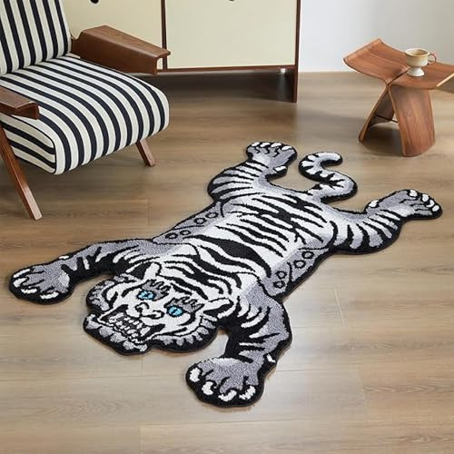 5x3.3ft Tibetan Tiger Area Rug Tufted High Pile XLarge Indoor Machine Washable Carpet with Nonslip TPR Backing - Bedroom, Bathroom, Living & Dining Room Home Décor, Gray
