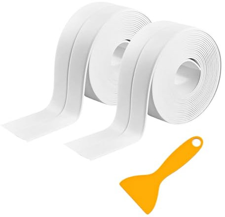2Rolls Bathroom Sealant Strip Bath Sealant Tape Bathroom Sealant Caulk Strip Self Adhesive Sealant Tape Waterproof Sealant Tape for Bathroom,Kitchen,Bathtub,Toilet,Wall Floor (3.2 m/Rolls,White)