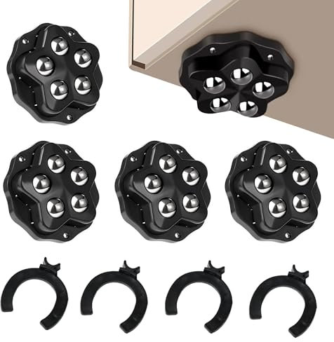 Lot de 4 roulettes sphériques autocollantes à 360° pour appareils de cuisine, machine à café, poubelles, boîtes de rangement, petits meubles, noires