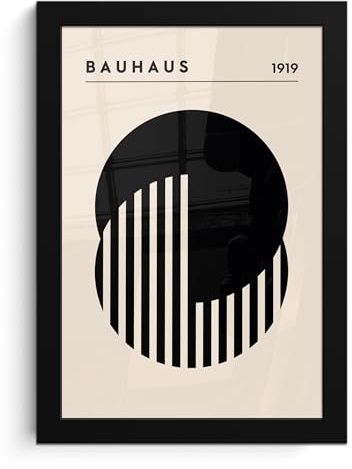 MuchoWow© Bilder mit Rahmen Poster Wanddekoration Wohnzimmer Deko Modern | 20x30 cm - Geschenke Bilderrahmen Bauhaus - Retro - Schwarz - Weiß - Abstrakte Kunst