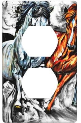 Couvercles de prise de courant duplex, plaques murales de taille standard 1 gang, quatre couvercles de sortie de chevaux en cours d'exécution, couvercles de prises électriques décoratifs