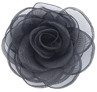Kabelife 2 Stück Damen Blume Haarspange, Blume Haarklammer, Blume Haarclip Haarschmuck, Rose Broschen Ansteckblume, Blume Corsage für Hochzeit Bankett Party 7CM (Schwarz)