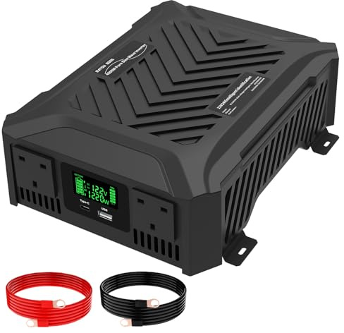 DATOUBOSS Inverter 12V/24V DC to 240V AC Dual voltage 1200W/2300W Rated Power, Peak Power 2000W/4000W Pure Sine Wave Inverter Power Converter with 2 UK Sockets, USB Port and LCD Display for Off-grid